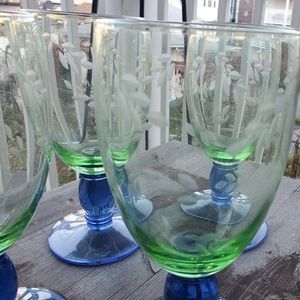 MINT Set of 6 Pfaltzgraff Summer Breeze 17 oz. Iced Tea Glasses Green & Blue